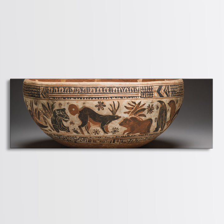 Clay Pottery Vessel Framed Canvas Print, Tribal Art, Native American Art, Living Room Decor, Oil Painting, Tribal, TRI-3x1-79