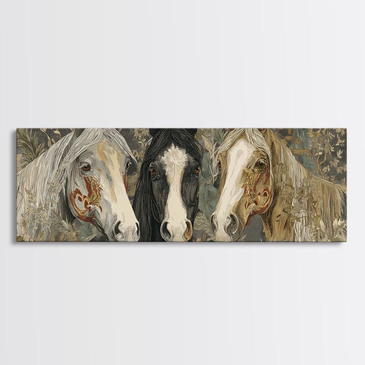 Tribal Horse Pattern Framed Canvas Print, Tribal Art, Abstract Print, Living Room Decor, Fine Art, Tribal, Statement Artwork, TRI-3x1-82