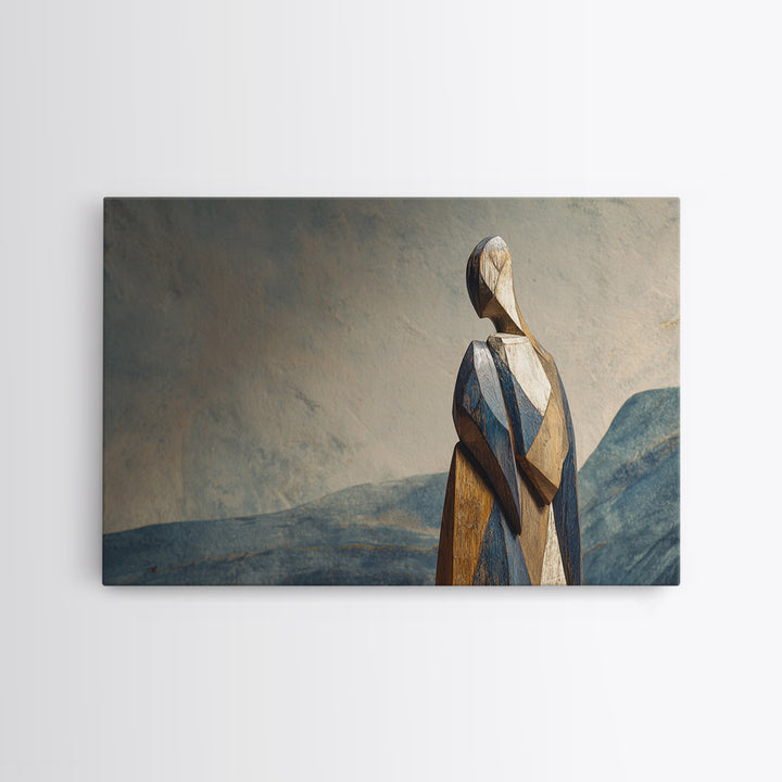 Carved Wood Figure Canvas Print, Tribal Art, Textured Painting, Living Room Decor, Fine Art, Tribal, Unique Wall Art, TRI-3x2-49