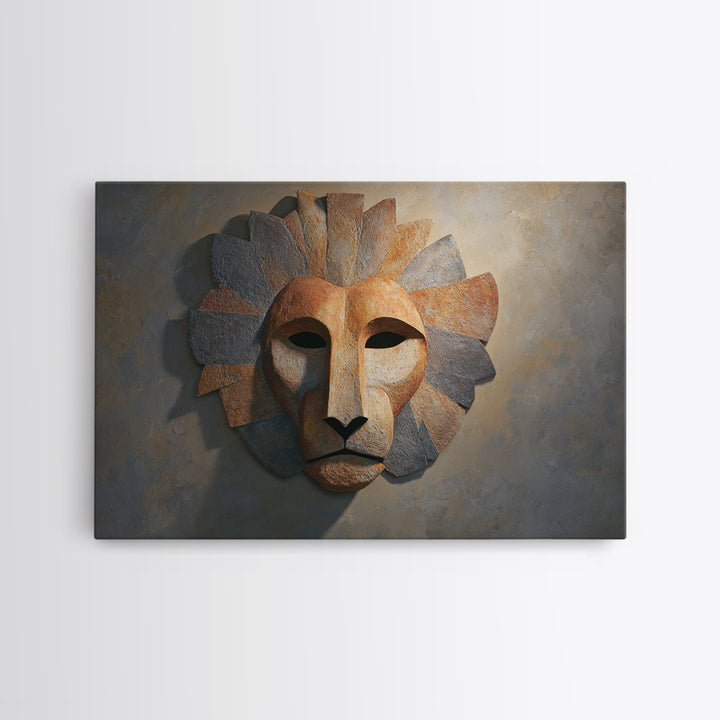 Lion Mask Abstraction Canvas Print, Tribal Art, Abstract Wall Art, Living Room Decor, Fine Art, Tribal, Black and White Art, TRI-3x2-68