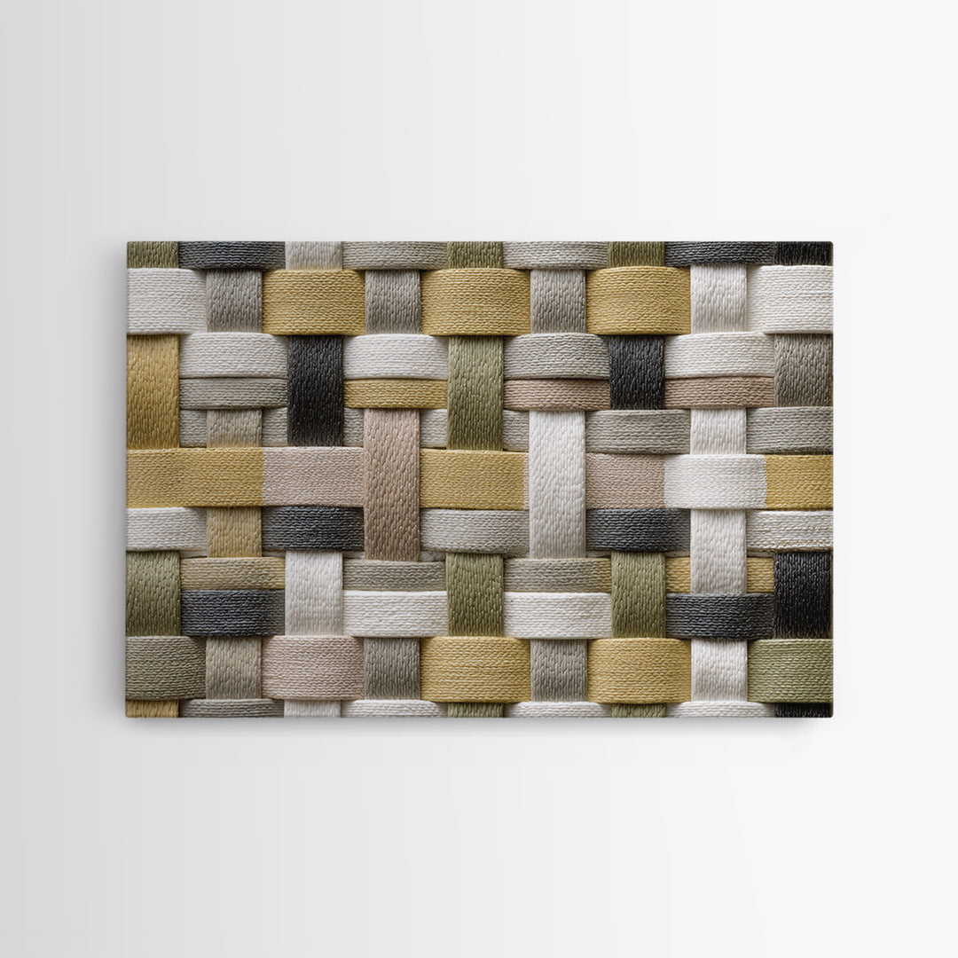 Woven Basket Pattern Enlarged as Modern Art Framed Canvas Print, Tribal Art, Gallery Decor, Living Room Decor, Fine Art, Tribal, TRI-3x2-90