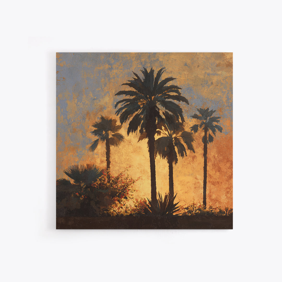 Palm Tree Silhouettes Framed Canvas Print, Tropical Art, Beach Prints, Living Room Decor, Watercolor Art, Tropic, TRO-1x1-100