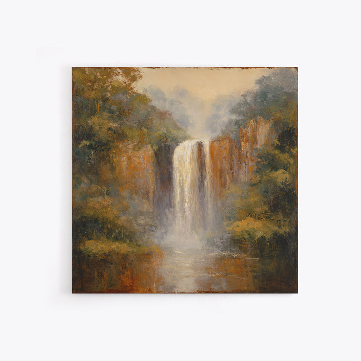 Jungle Waterfall with Misty Light Canvas Print, Tropical Art, Beach Prints, Living Room Decor, Watercolor Art, Tropic, TRO-1x1-13