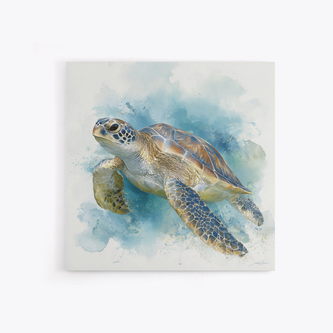 Sea Turtle Near Tropical Reef Canvas Print, Tropical Art, Bird Art, Living Room Decor, Watercolor Art, Tropic, Whimsical Art, TRO-1x1-19