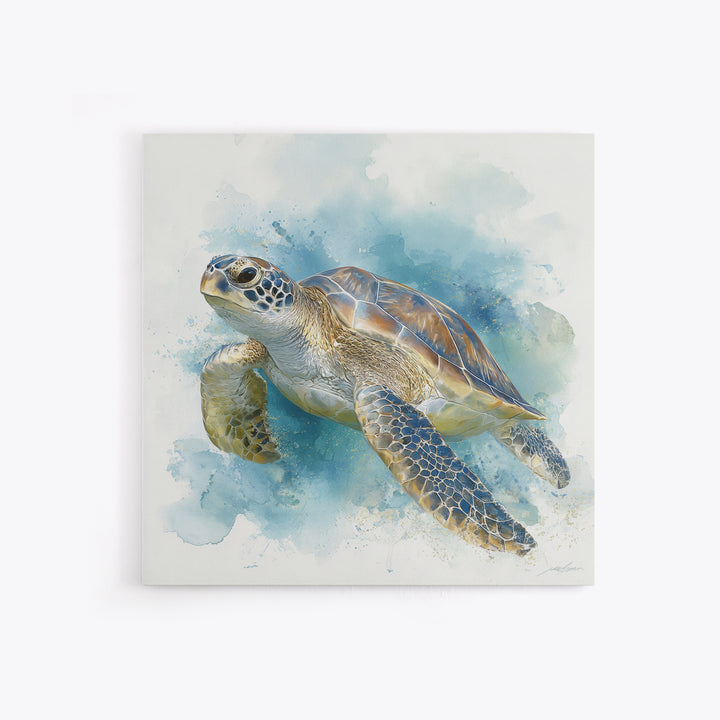 Sea Turtle Near Tropical Reef Canvas Print, Tropical Art, Bird Art, Living Room Decor, Watercolor Art, Tropic, Whimsical Art, TRO-1x1-19