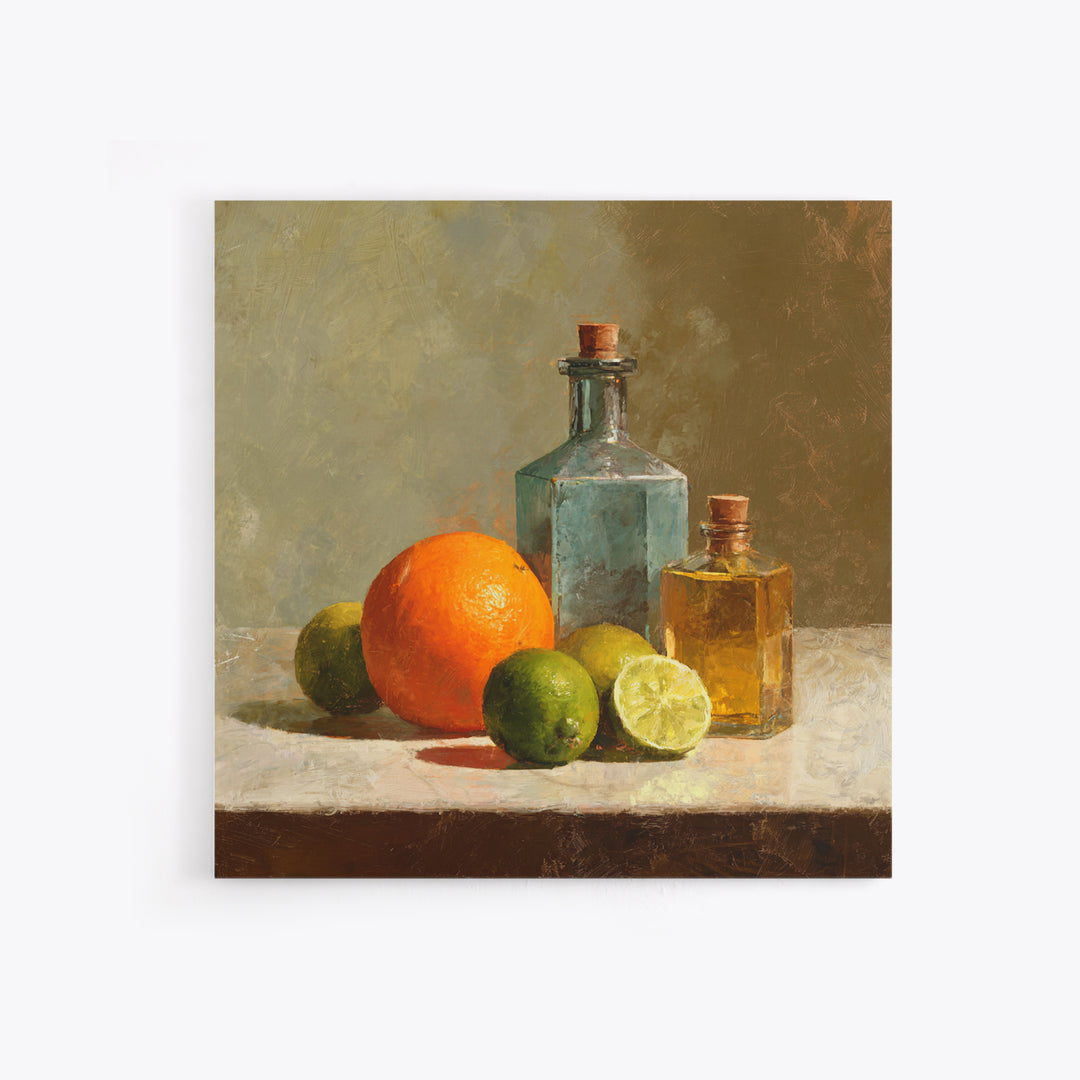 Bright Papaya and Lime Still Life Framed Canvas Print, Tropical Art, Downloadable Prints, Living Room Decor, Watercolor Art, TRO-1x1-24