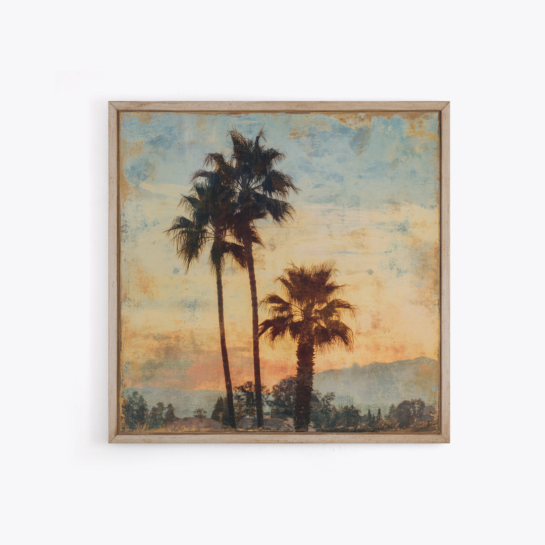 Palm Tree Silhouettes Framed Canvas Print, Tropical Art, Digital Art, Living Room Decor, Oil Painting, Tropic, Watercolor Art, TRO-1x1-28