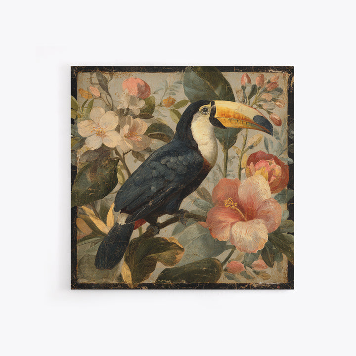Toucans Surrounded by Bright Jungle Flowers Canvas Print, Tropical Art, Printable Art, Living Room Decor, Fine Art, Tropic, TRO-1x1-3