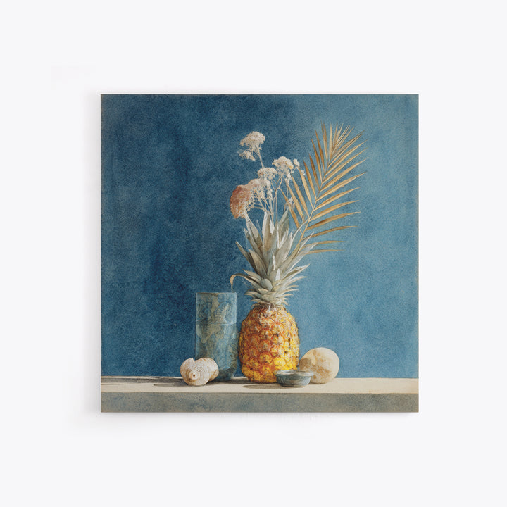 Pineapple and Palm Still Life Canvas Print, Tropical Art, Botanical Art, Living Room Decor, Oil Painting, Tropic, TRO-1x1-30