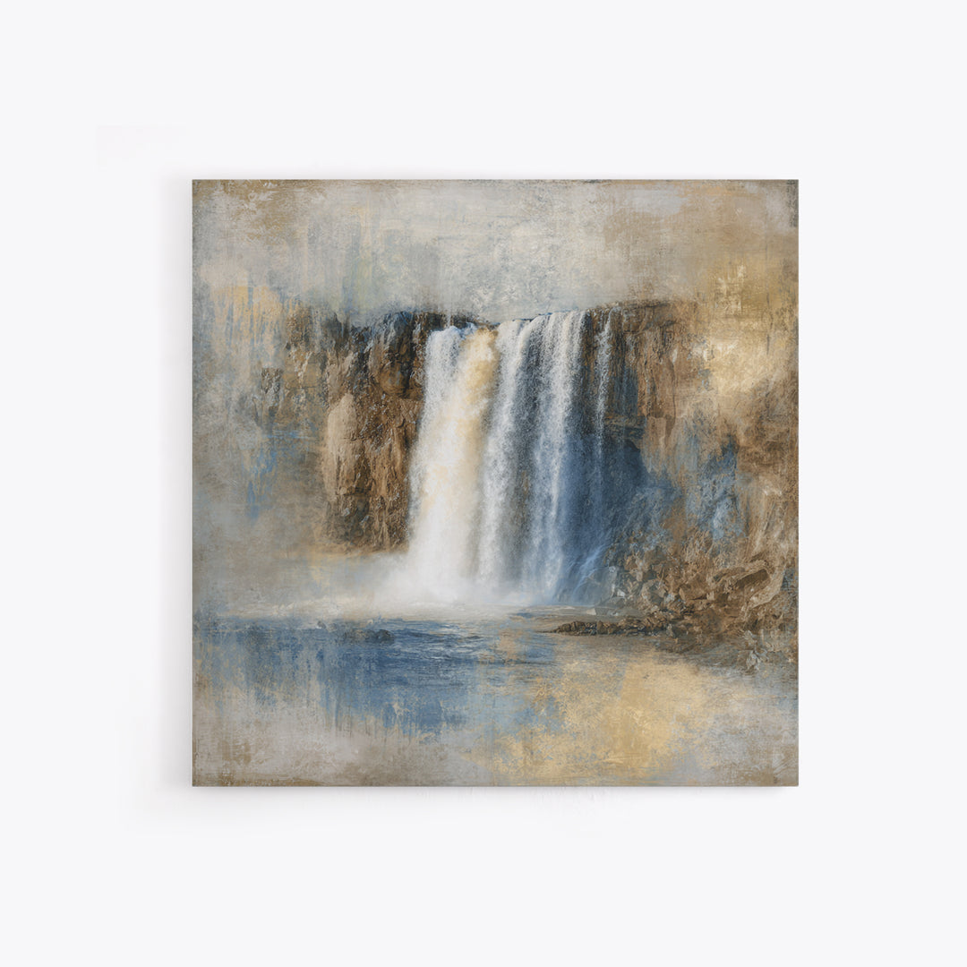 Jungle Waterfall with Misty Light Framed Canvas Print, Tropical Art, Boho Decor, Living Room Decor, Oil Painting, Tropic, TRO-1x1-37