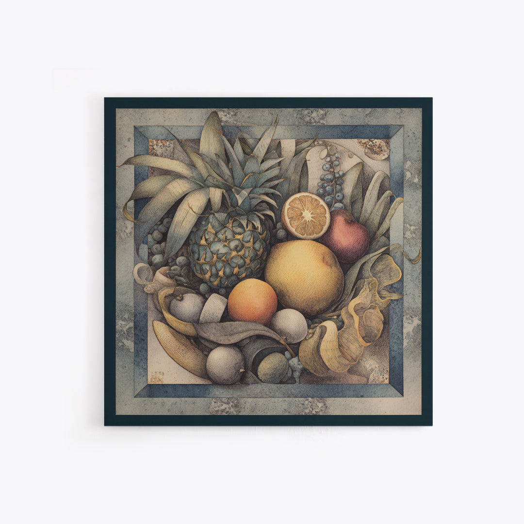 Tropical Fruit Market Arrangement Framed Canvas Print, Tropical Art, Coastal Decor, Living Room Decor, Fine Art, Tropic, TRO-1x1-39