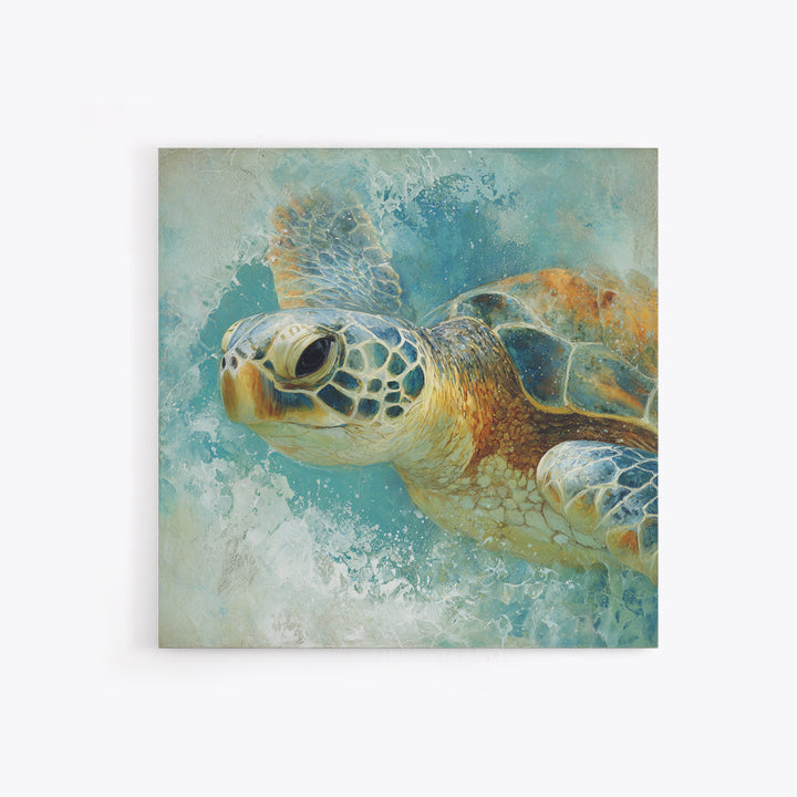 Sea Turtle Near Tropical Reef Framed Canvas Print, Tropical Art, Beach Decor, Living Room Decor, Oil Painting, Tropic, TRO-1x1-43
