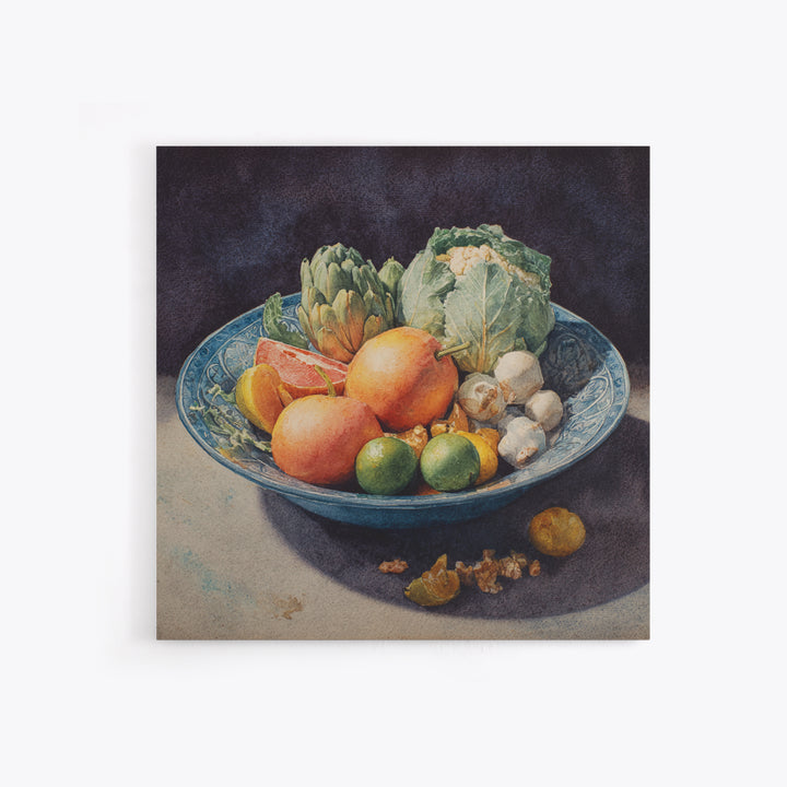Bright Papaya and Lime Still Life Framed Canvas Print, Tropical Art, Decor, Living Room Decor, Fine Art, Tropic, Bird Art, TRO-1x1-48