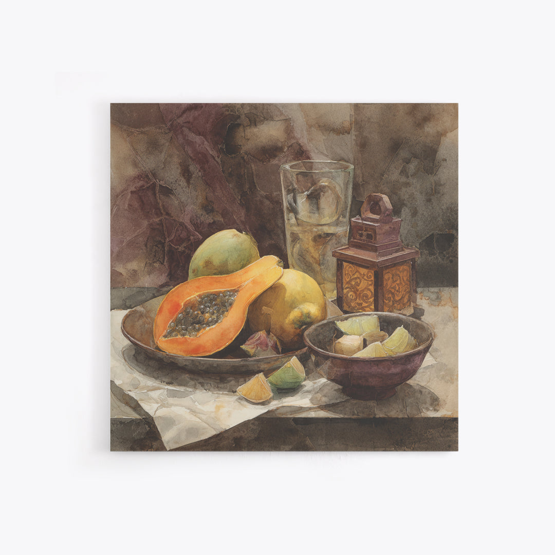 Pineapple and Palm Still Life Canvas Print, Tropical Art, Botanical Art, Living Room Decor, Oil Painting, Tropic, TRO-1x1-54