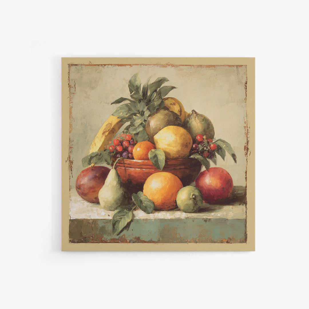 Tropical Fruit Market Arrangement Framed Canvas Print, Tropical Art, Neutral Decor, Living Room Decor, Fine Art, Tropic, TRO-1x1-63