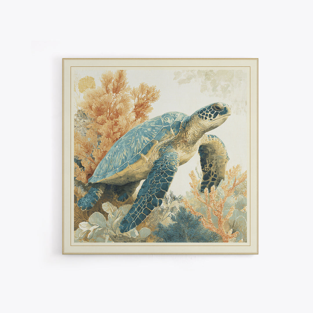 Sea Turtle Near Tropical Reef Framed Canvas Print, Tropical Art, Modern Decor, Living Room Decor, Fine Art, Tropic, Wall Decor, TRO-1x1-67
