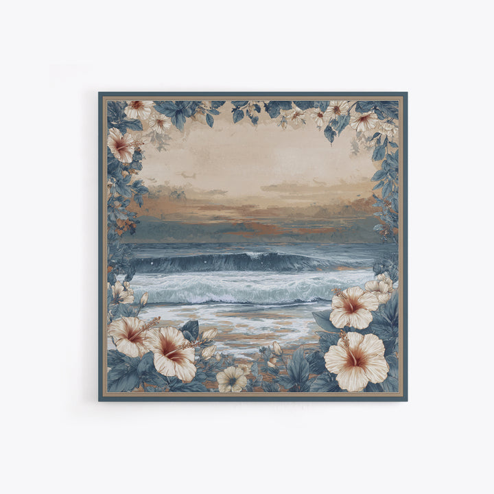 Sunset Surf Scene Framed Canvas Print, Tropical Art, Gallery Wall Art, Living Room Decor, Fine Art, Tropic, Textured Painting, TRO-1x1-70