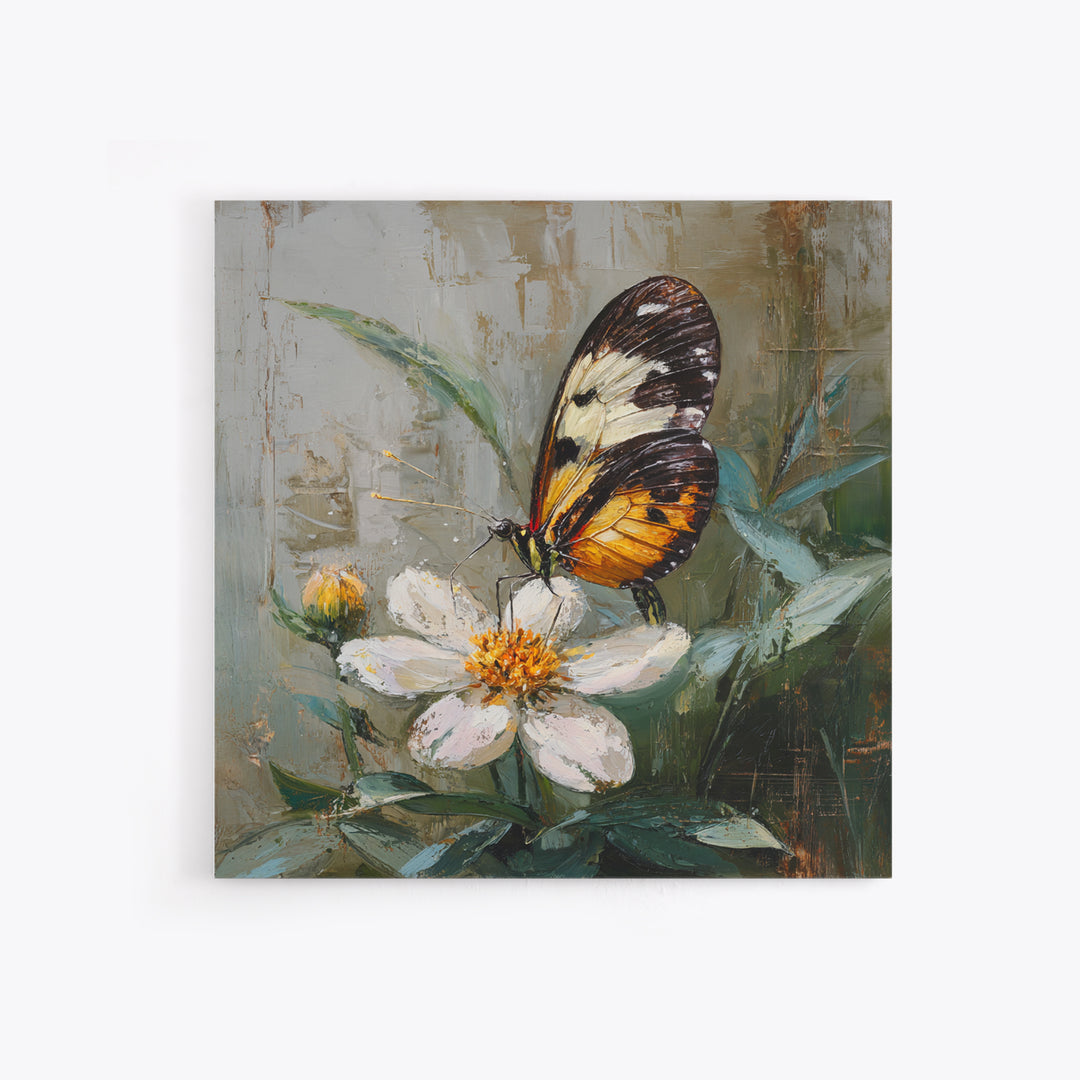 Tropical Butterfly and Flower Study Framed Canvas Print, Tropical Art, Whimsical Art, Living Room Decor, Watercolor Art, Tropic, TRO-1x1-71
