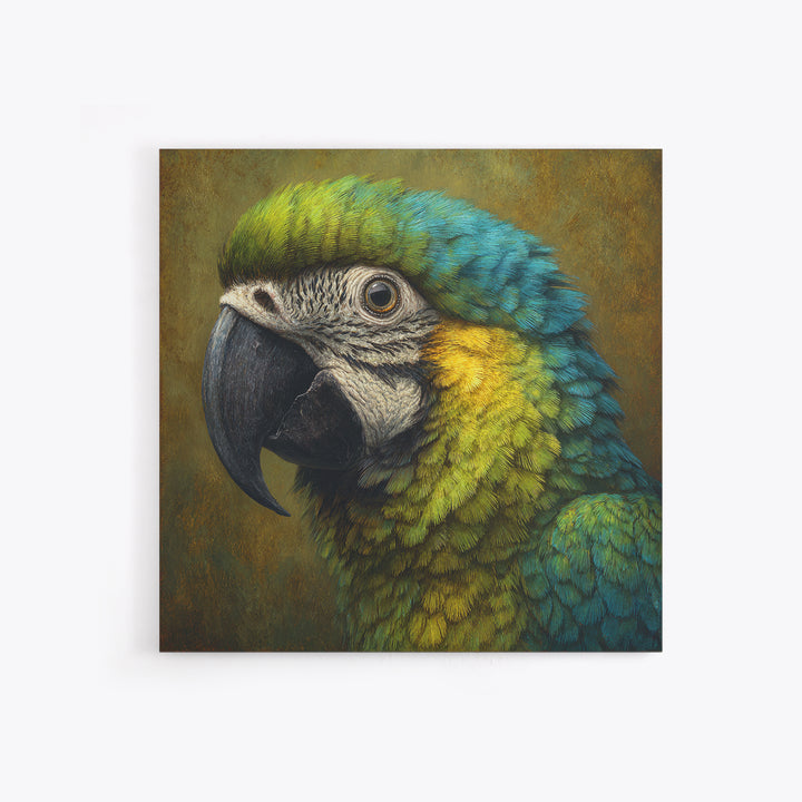 Parrot Portrait with Emerald Feathers Framed Canvas Print, Tropical Art, Printable, Living Room Decor, Fine Art, Tropic, TRO-1x1-8