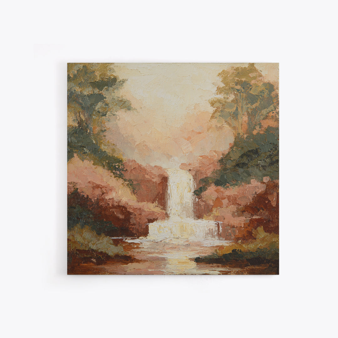 Jungle Waterfall with Misty Light Canvas Print, Tropical Art, Minimalist Decor, Living Room Decor, Fine Art, Tropic, TRO-1x1-85