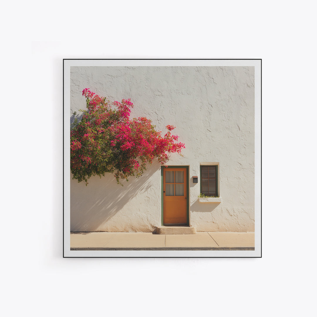 Pink Bougainvillea over White Wall Framed Canvas Print, Tropical Art, Minimalist Decor, Living Room Decor, Fine Art, Tropic, TRO-1x1-88
