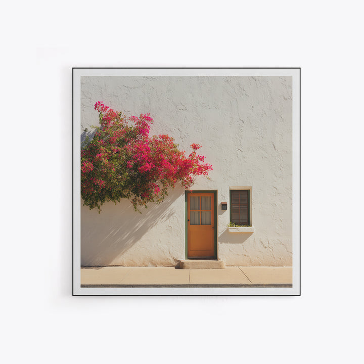 Pink Bougainvillea over White Wall Framed Canvas Print, Tropical Art, Minimalist Decor, Living Room Decor, Fine Art, Tropic, TRO-1x1-88