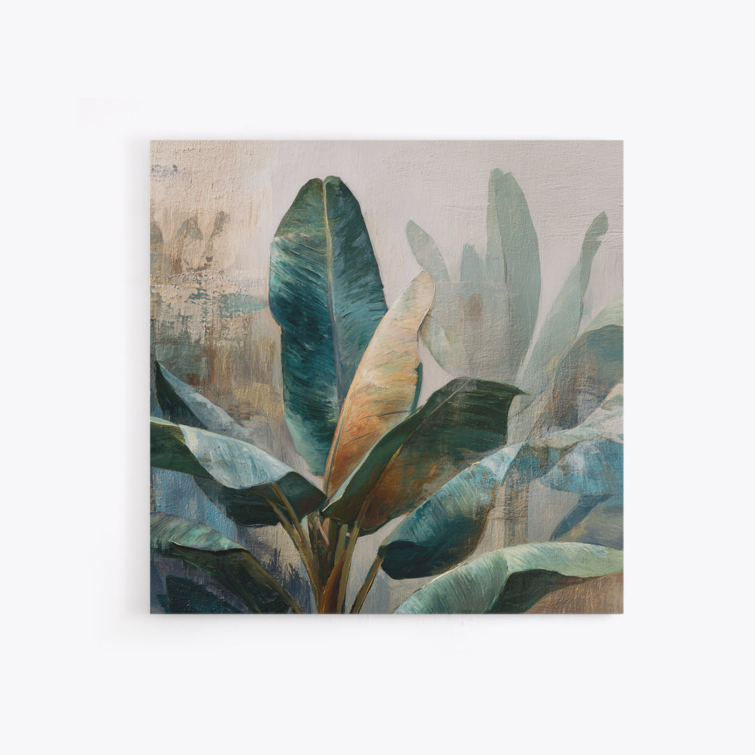 Banana Leaves Layered Canvas Print, Tropical Art, Statement Artwork, Living Room Decor, Fine Art, Tropic, Digital Prints, TRO-1x1-9