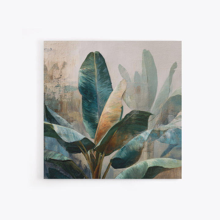 Banana Leaves Layered Canvas Print, Tropical Art, Statement Artwork, Living Room Decor, Fine Art, Tropic, Digital Prints, TRO-1x1-9