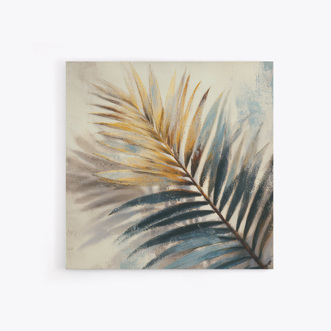 Rain Soaked Palm Leaf Closeup Framed Canvas Print, Tropical Art, Wall Art, Living Room Decor, Watercolor Art, Tropic, TRO-1x1-93