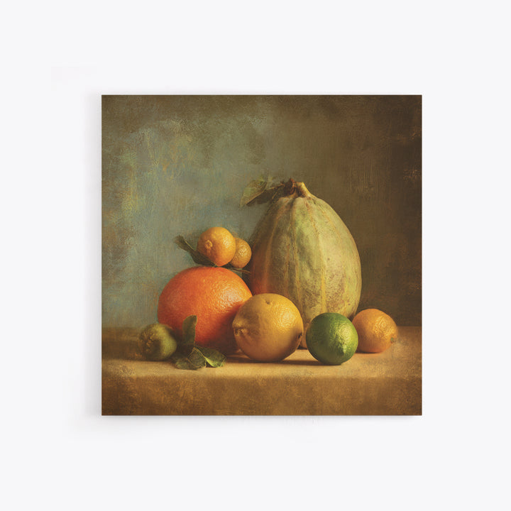Bright Papaya and Lime Still Life Framed Canvas Print, Tropical Art, Art Print, Living Room Decor, Tropic, Abstract Painting, TRO-1x1-96