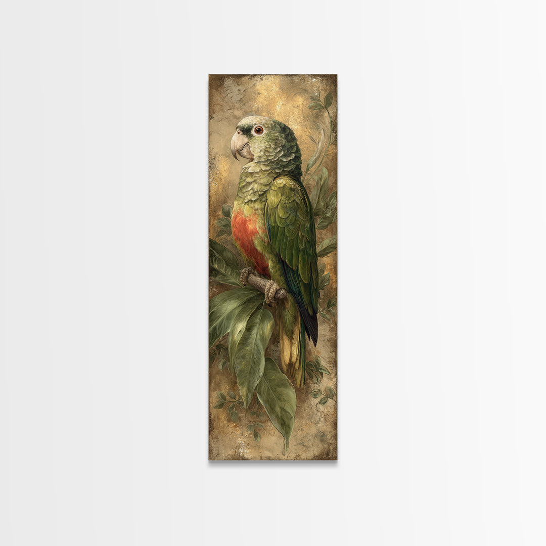 Parrot Portrait with Emerald Feathers Framed Canvas Print, Tropical Art, Wall Decor, Living Room Decor, Fine Art, Tropic, TRO-1x3-20