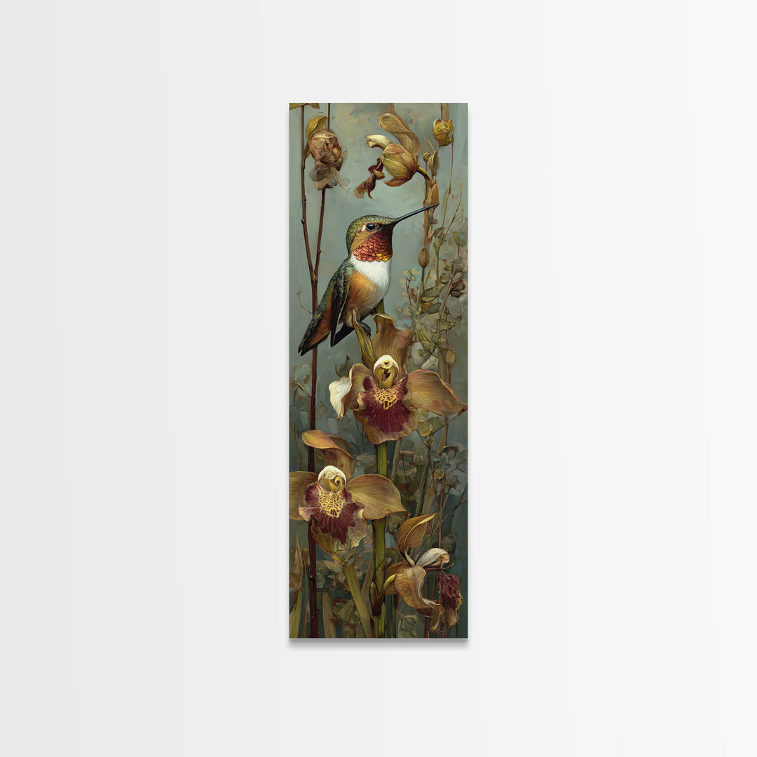 Orchid and Hummingbird Composition Canvas Print, Tropical Art, Gallery Wall Art, Living Room Decor, Fine Art, Tropic, TRO-1x3-22