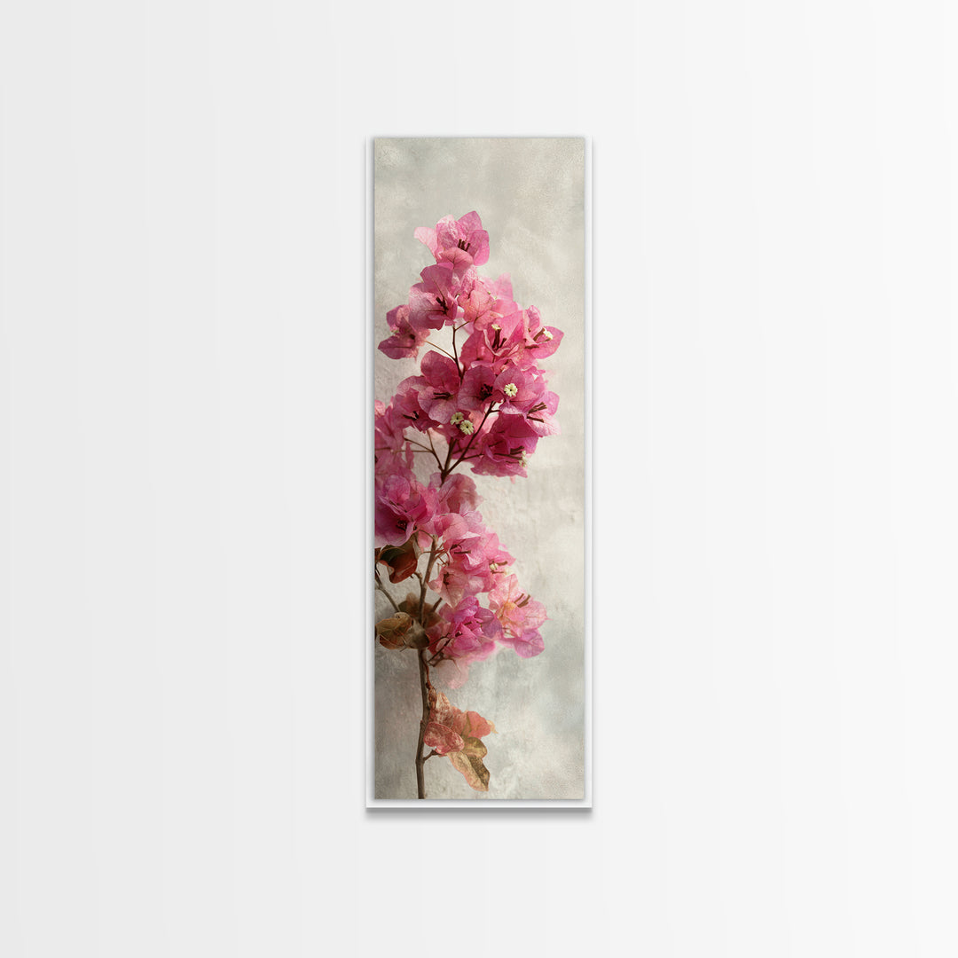 Pink Bougainvillea over White Wall Canvas Print, Tropical Art, Digital Prints, Living Room Decor, Tropic 328, Set of Prints, TRO-1x3-28
