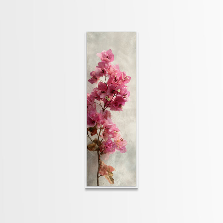 Pink Bougainvillea over White Wall Canvas Print, Tropical Art, Digital Prints, Living Room Decor, Tropic 328, Set of Prints, TRO-1x3-28