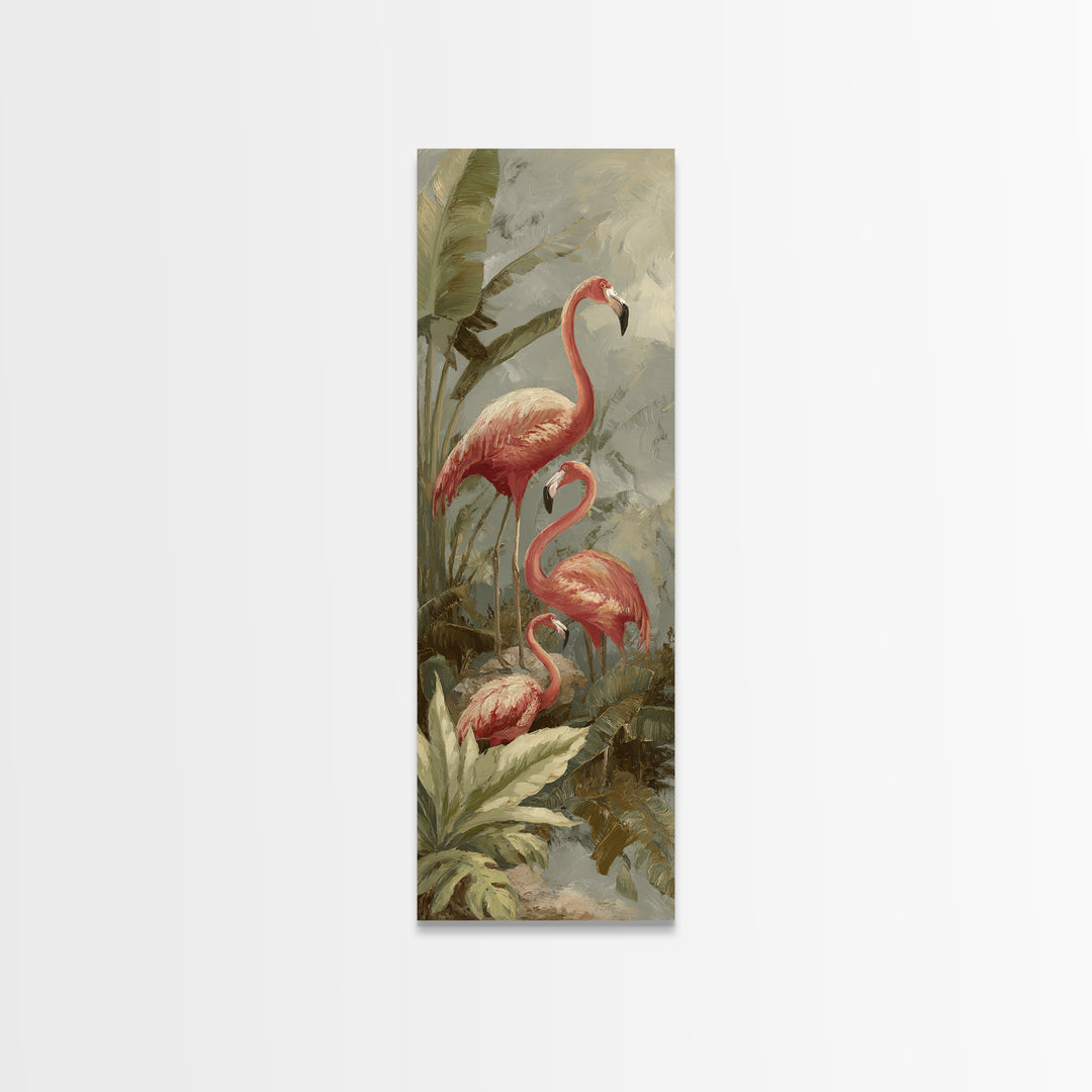 Pink Flamingos Among Tropical Water Plants Canvas Print, Tropical Art, Gallery Decor, Living Room Decor, Fine Art, Tropic, TRO-1x3-38