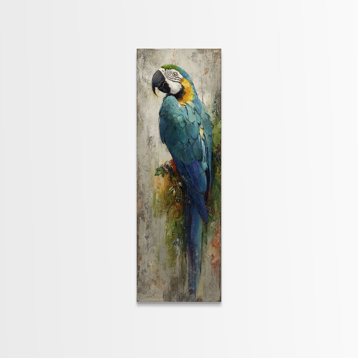 Parrot Portrait with Emerald Feathers Canvas Print, Tropical Art, Printable, Living Room Decor, Fine Art, Tropic, Coastal Decor, TRO-1x3-44