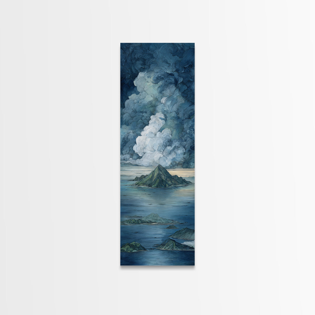 Island Volcano with Lush Foreground Canvas Print, Tropical Art, Fine Art Print, Living Room Decor, Tropic, Digital Prints, TRO-1x3-5