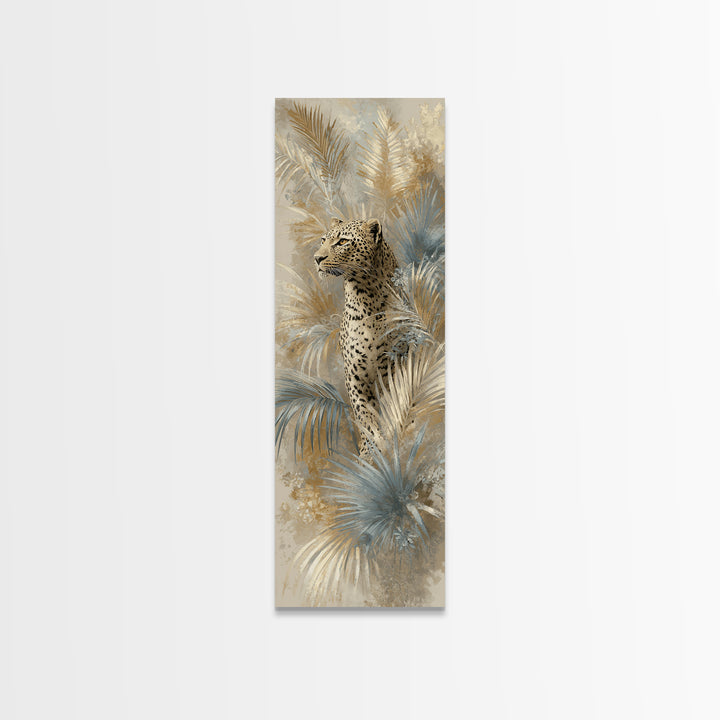 Leopard Hidden Among Palm Leaves Framed Canvas Print, Tropical Art, Fine Art Print, Living Room Decor, Fine Art, Tropic, TRO-1x3-50