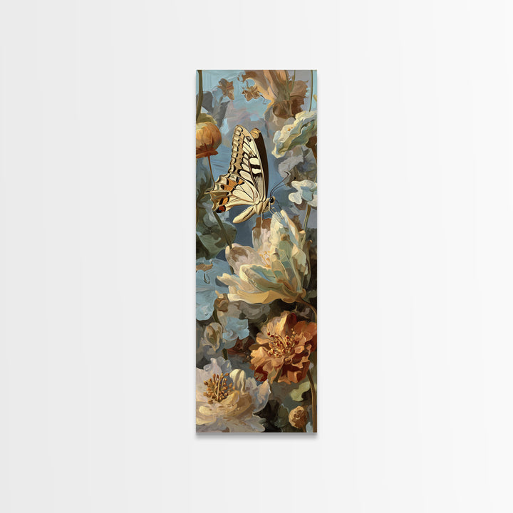 Tropical Butterfly and Flower Study Canvas Print, Tropical Art, Beach Wall Art, Living Room Decor, Oil Painting, Tropic, TRO-1x3-59
