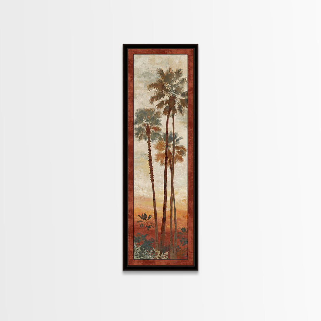 Palm Tree Silhouettes Framed Canvas Print, Tropical Art, Abstract Painting, Living Room Decor, Fine Art, Tropic, Gallery Decor, TRO-1x3-64