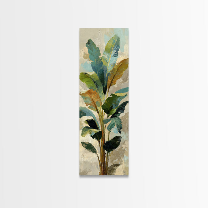 Banana Leaves Layered Framed Canvas Print, Tropical Art, Wall Art, Living Room Decor, Oil Painting, Tropic, Pink Wall Art, TRO-1x3-69