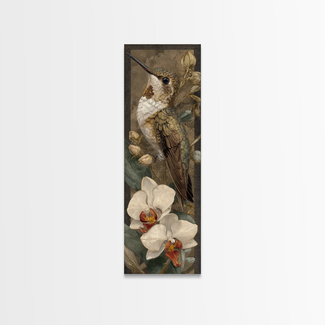 Orchid and Hummingbird Composition Framed Canvas Print, Tropical Art, Modern Decor, Living Room Decor, Fine Art, Tropic, TRO-1x3-70