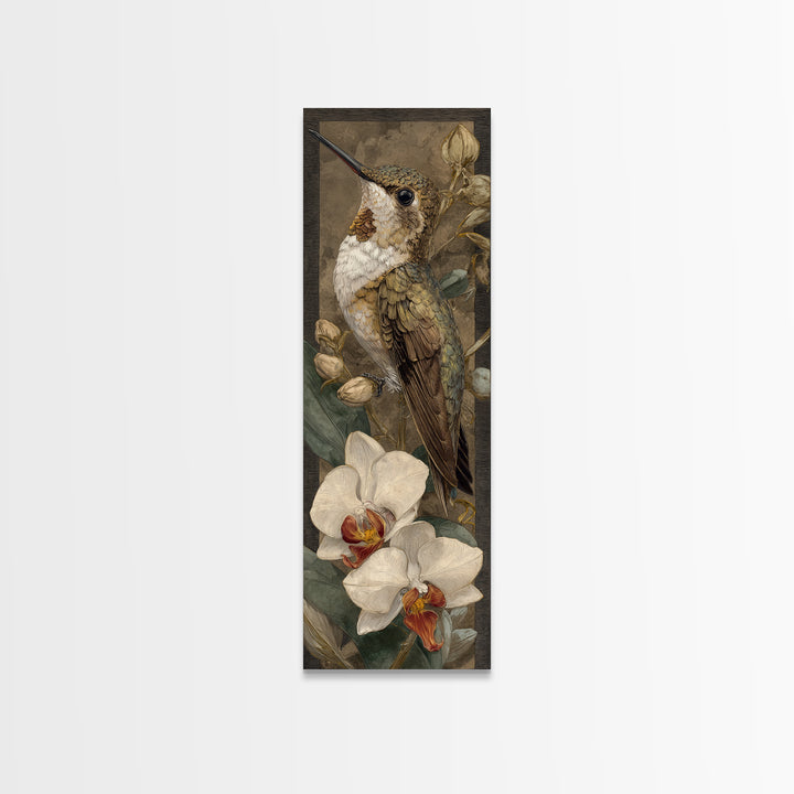 Orchid and Hummingbird Composition Framed Canvas Print, Tropical Art, Modern Decor, Living Room Decor, Fine Art, Tropic, TRO-1x3-70