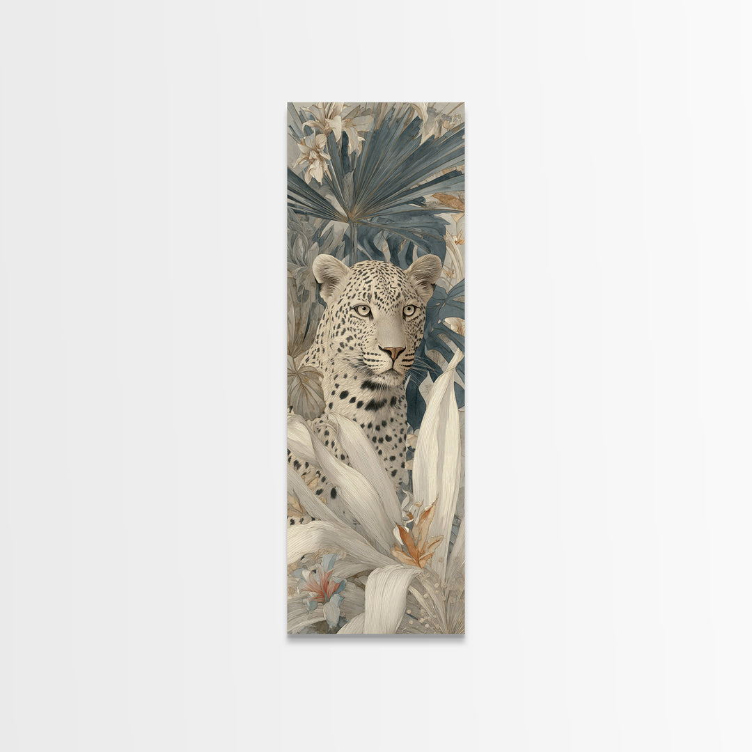 Leopard Hidden Among Palm Leaves Framed Canvas Print, Tropical Art, Fine Art Print, Living Room Decor, Fine Art, Tropic, TRO-1x3-74