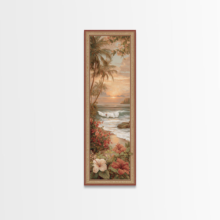 Sunset Surf Scene Canvas Print, Tropical Art, Boho Decor, Living Room Decor, Oil Painting, Tropic, Art Print, Digital Art, TRO-1x3-82