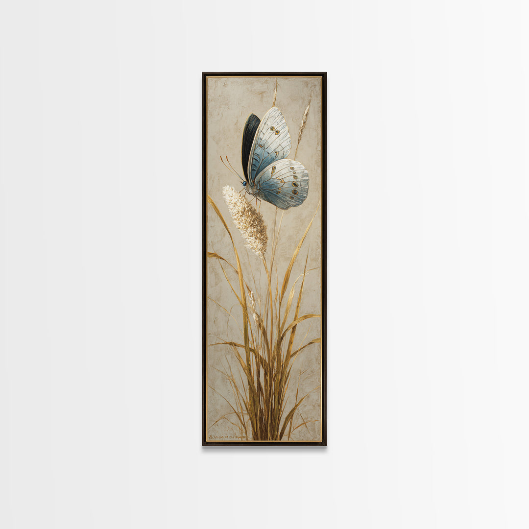 Tropical Butterfly and Flower Study Framed Canvas Print, Tropical Art, Whimsical Art, Living Room Decor, Watercolor Art, Tropic, TRO-1x3-83