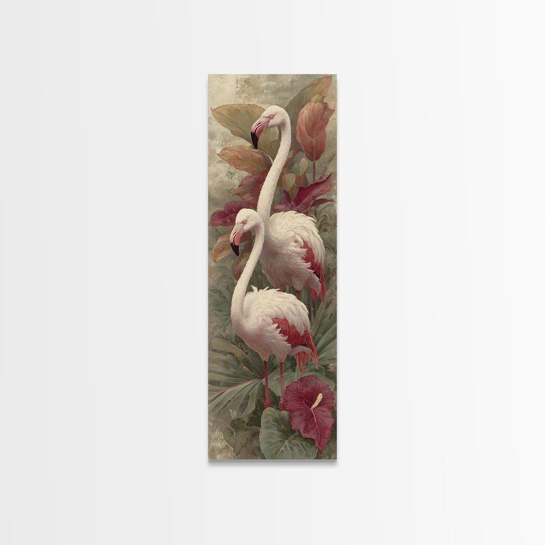 Pink Flamingos Among Tropical Water Plants Canvas Print, Tropical Art, Contemporary Art, Living Room Decor, Fine Art, Tropic, TRO-1x3-86