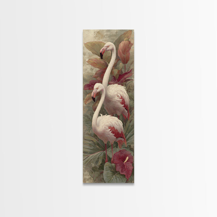 Pink Flamingos Among Tropical Water Plants Canvas Print, Tropical Art, Contemporary Art, Living Room Decor, Fine Art, Tropic, TRO-1x3-86