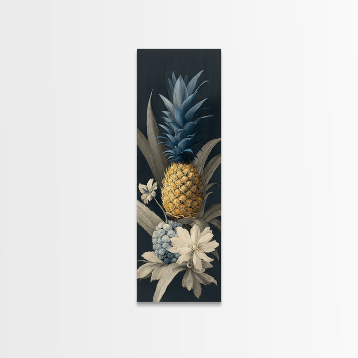 Pineapple and Palm Still Life Canvas Print, Tropical Art, Wall Art, Living Room Decor, Oil Painting, Tropic, Pink Wall Art, TRO-1x3-90