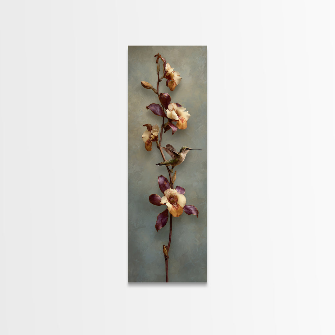 Orchid and Hummingbird Composition Canvas Print, Tropical Art, Room Decor, Living Room Decor, Fine Art, Tropic, Printable, TRO-1x3-94